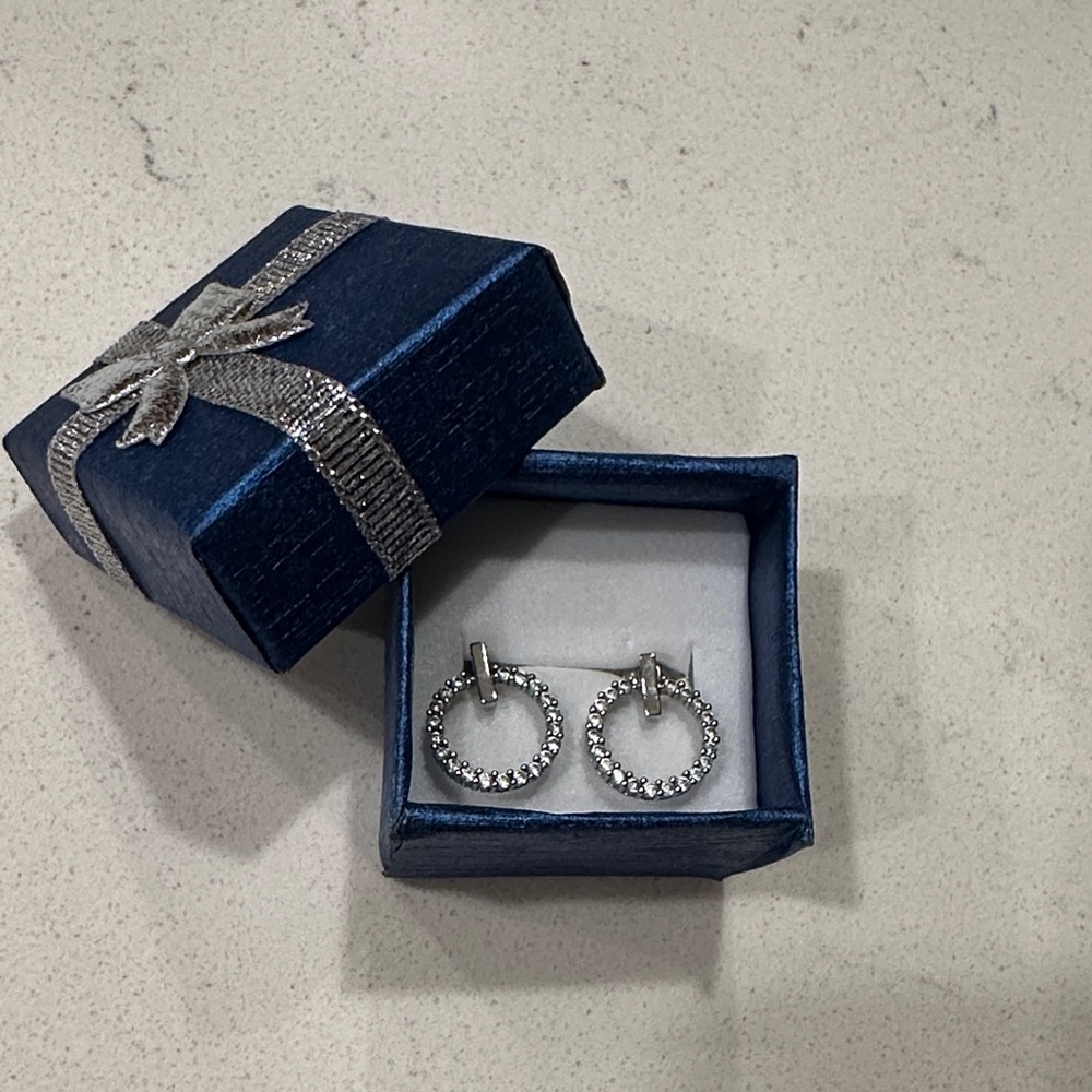 Silver Hoop Earrings with Rhinestones